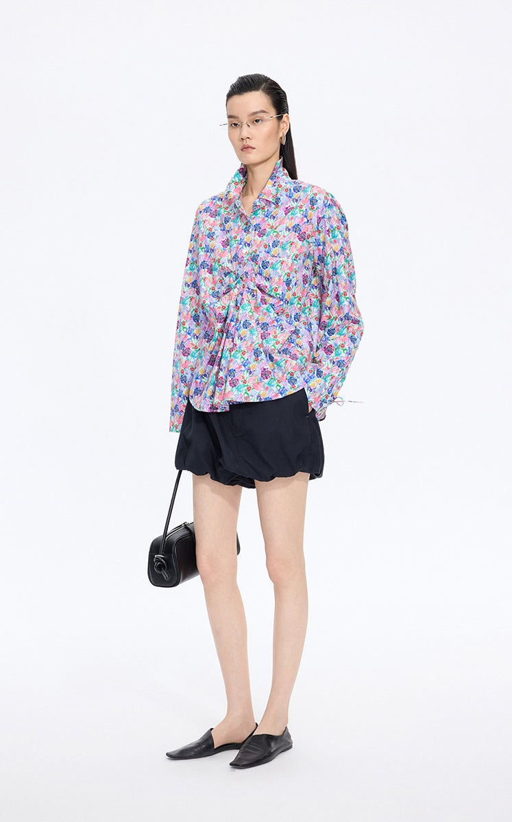 Shirt / JNBY Watercolor Tulip Oversized Cotton Shirt Purple-1