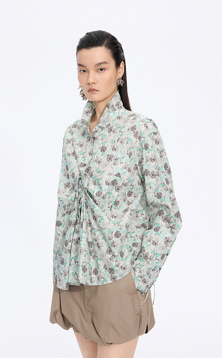 Shirt / JNBY Watercolor Tulip Oversized Cotton Shirt Olive Brown-2