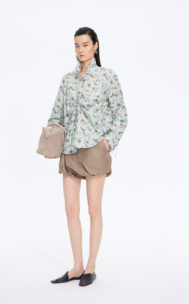 Shirt / JNBY Watercolor Tulip Oversized Cotton Shirt Olive Brown-2
