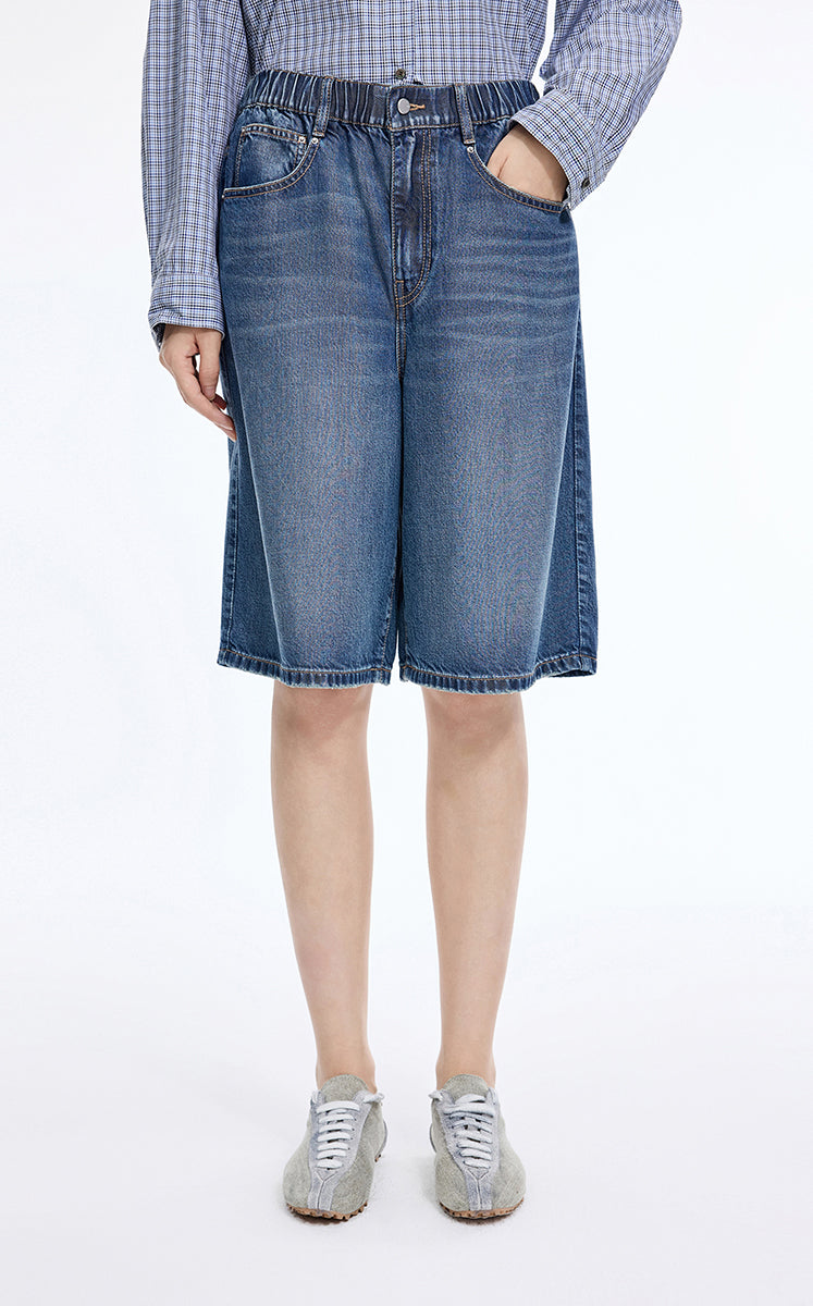 Shorts / JNBY Floral Print Denim Shorts Dark Denim