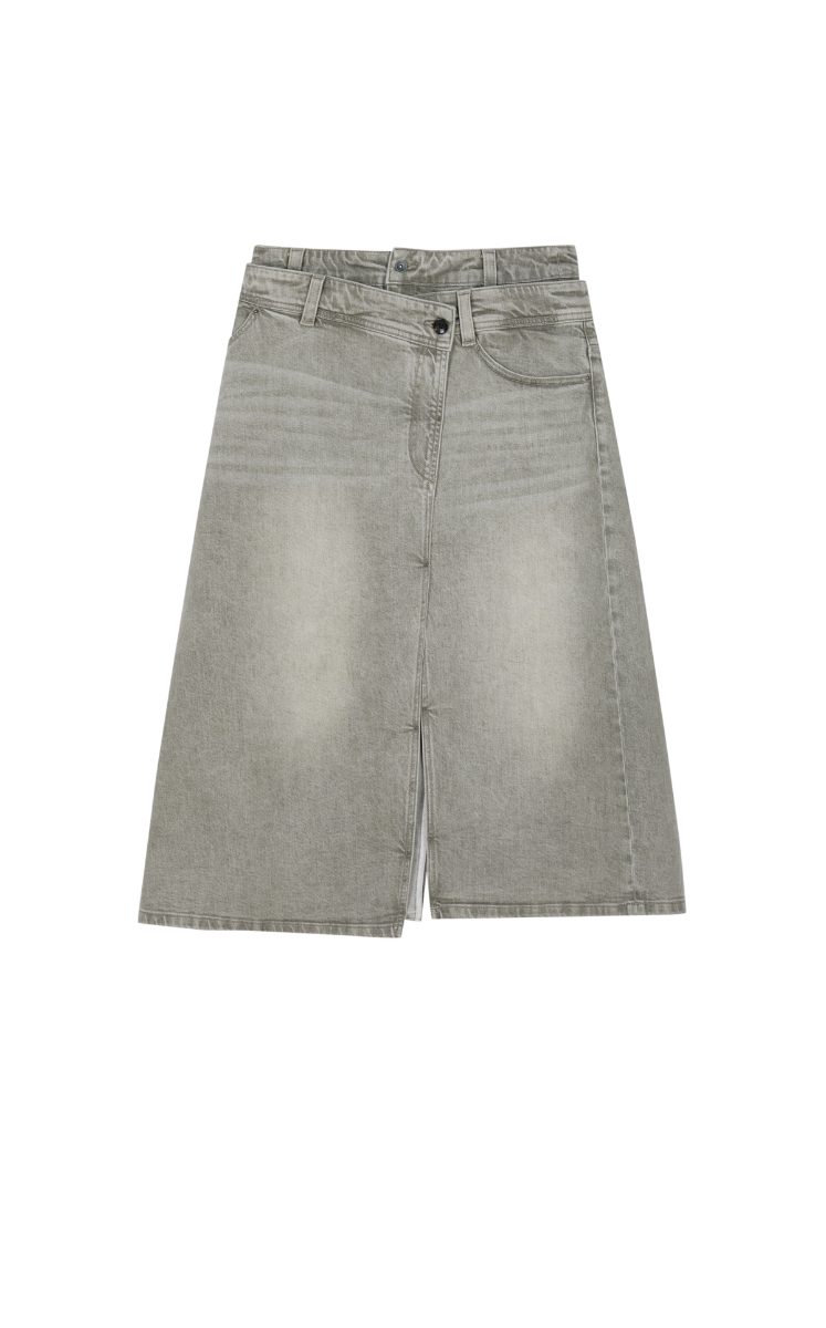 Skirt / JNBY A-Line Frayed Denim Skirt Brown