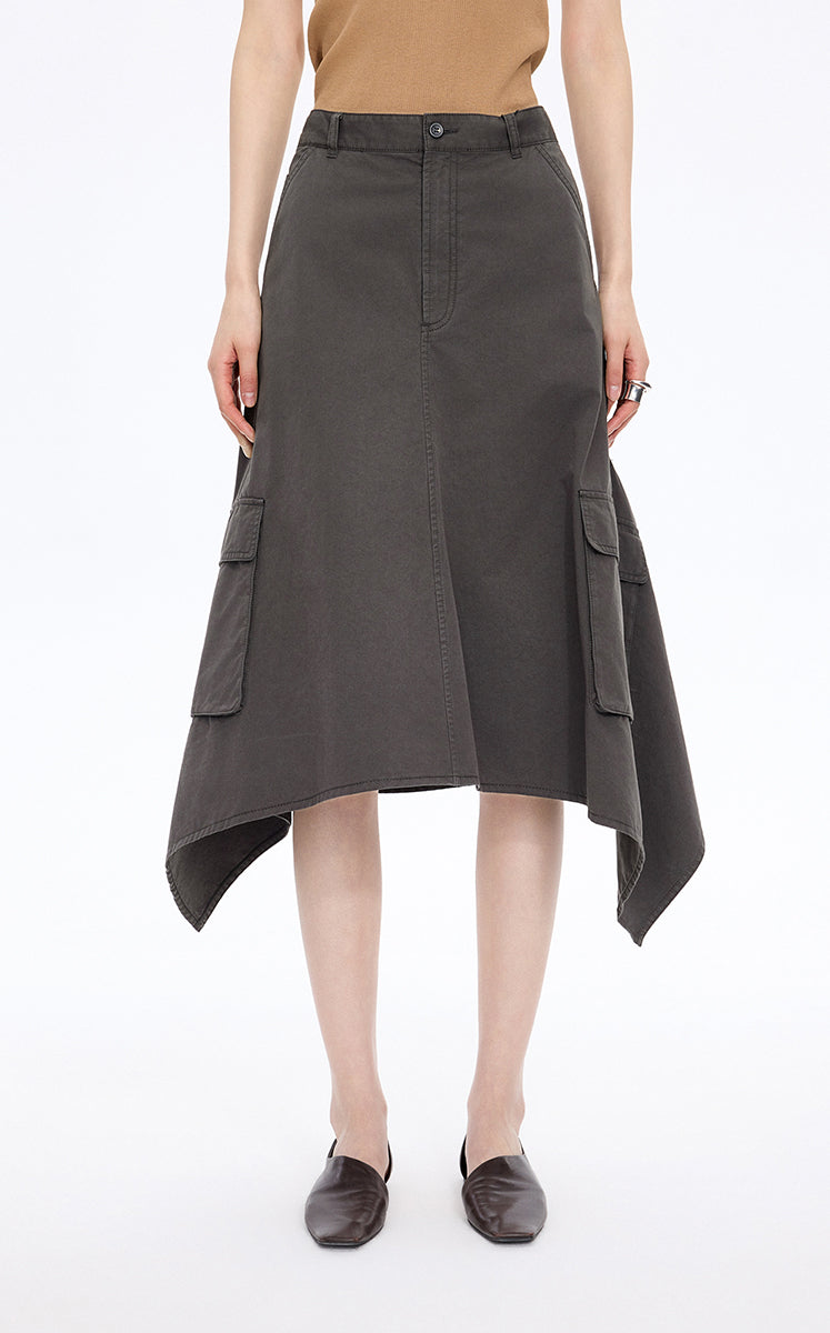 Skirt / JNBY Asymmetric Cotton Mid-Length Skirt Black
