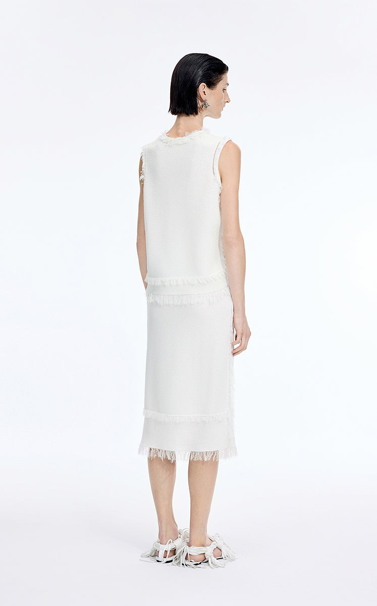 Skirt / JNBY Cotton Knit Fringe Midi Skirt