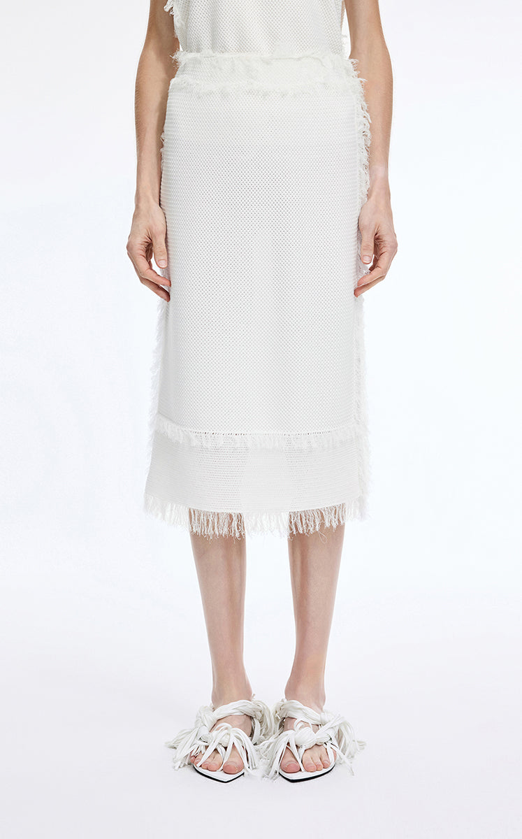 Skirt / JNBY Cotton Knit Fringe Midi Skirt Off White