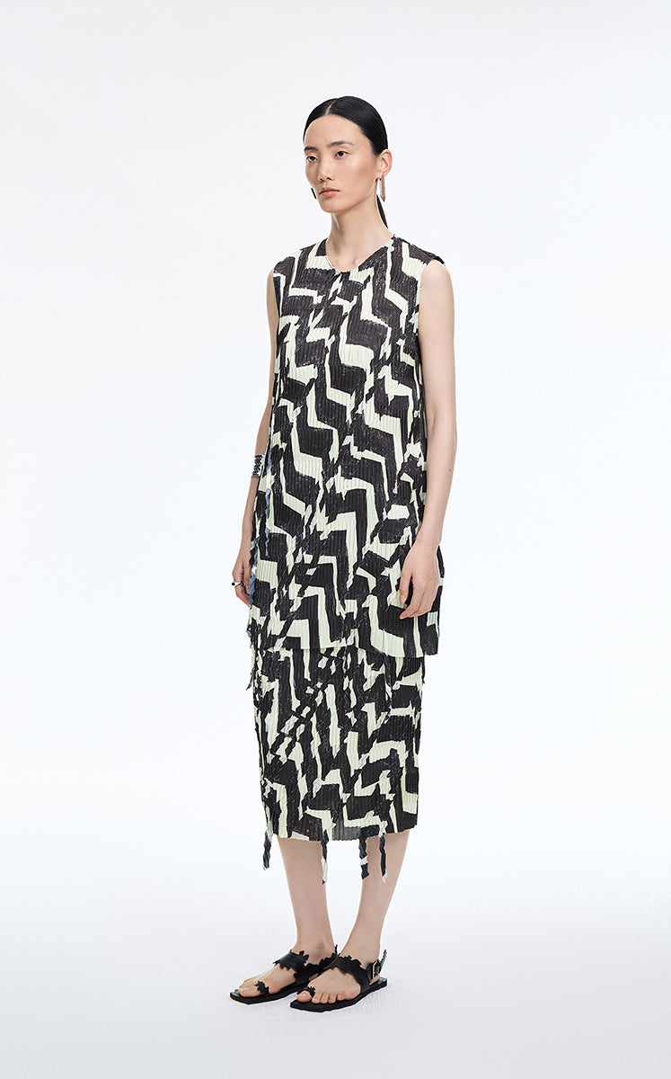 Skirt / JNBY Deformed Stripe Pleated Midi Skirt