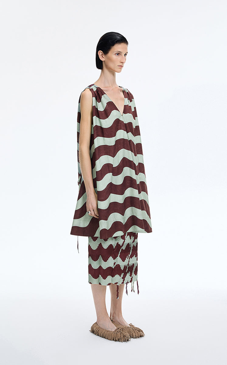 Skirt / JNBY Deformed Stripe Pleated Midi Skirt