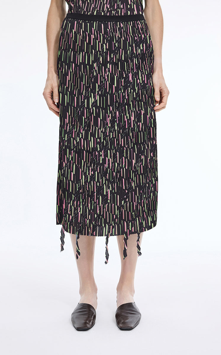 Skirt / JNBY Deformed Stripe Pleated Midi Skirt Black Marl