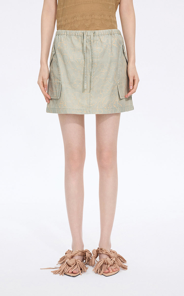 Skirt / JNBY Floral Print Cotton A-Line Mini Skirt Multi Khaki
