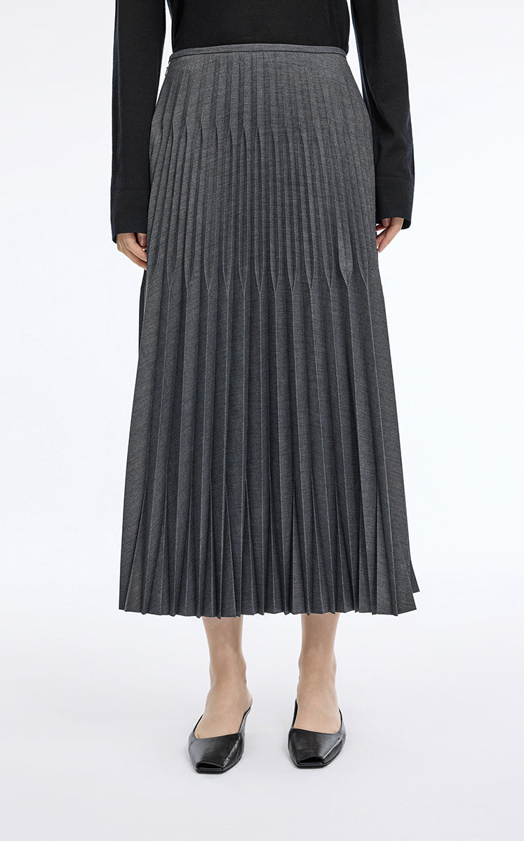 Skirt / JNBY Geometric Pleated A-Line Long Skirt Dark Grey