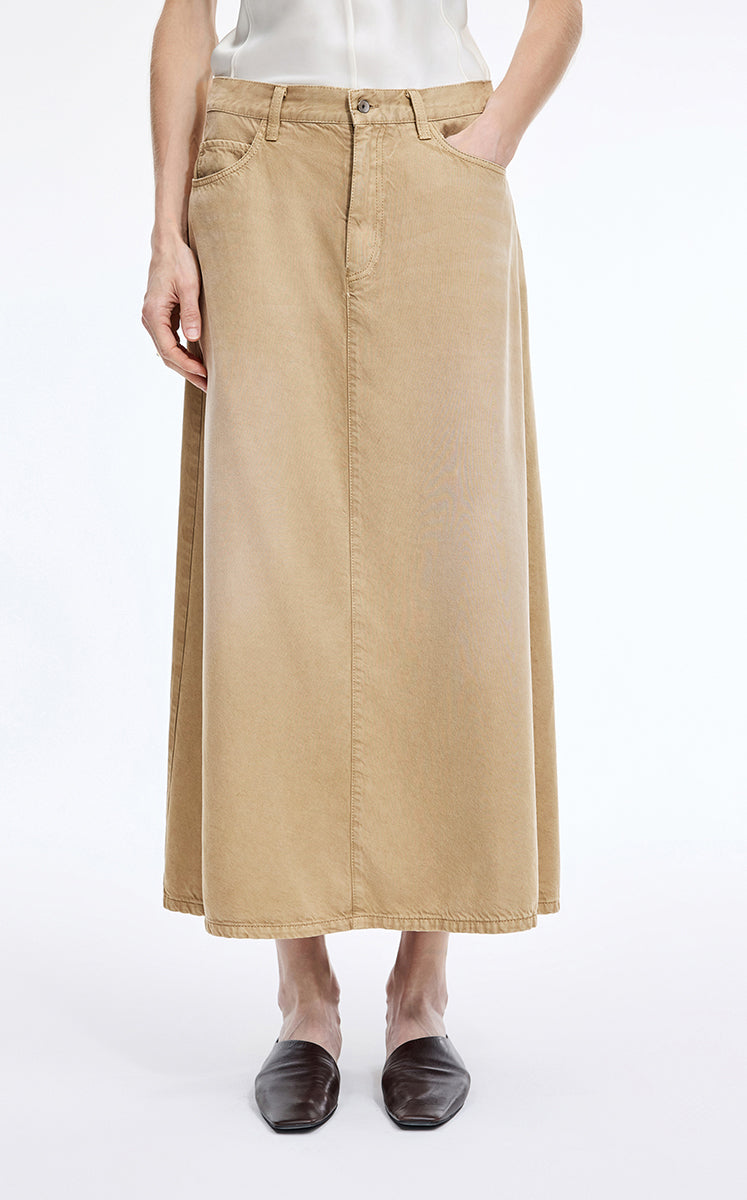 Skirt / JNBY Lyocell A-Line Long Skirt Khaki Denim
