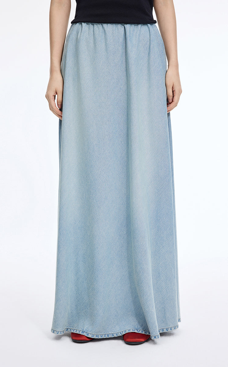 Skirt / JNBY Lyocell A-Line Long Skirt Light Denim Blue