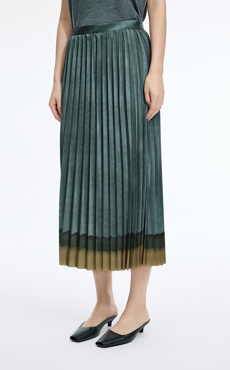 Skirt / JNBY Pleated A-Line Long Skirt with Wave Hem