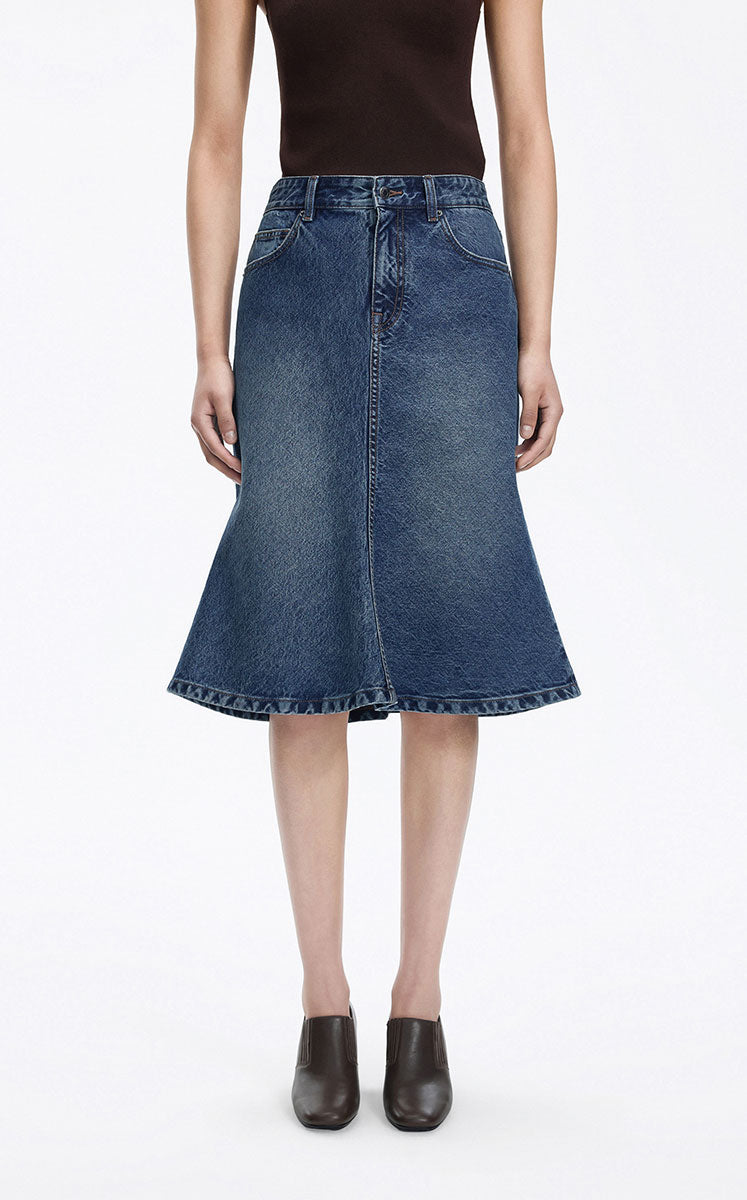 Skirt / JNBY Mid-Length Denim Flare Skirt Washed Denim Blue