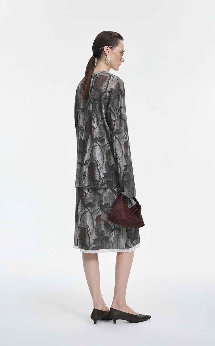 Skirt / JNBY Nylon Midi Skirt with Rose Shadow Print