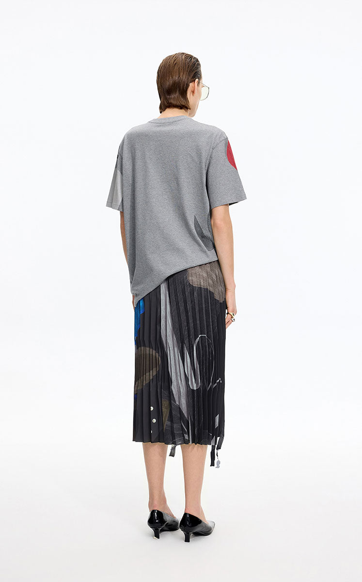 Skirt / JNBY Pleated A-Line Midi Skirt with Abstract Print
