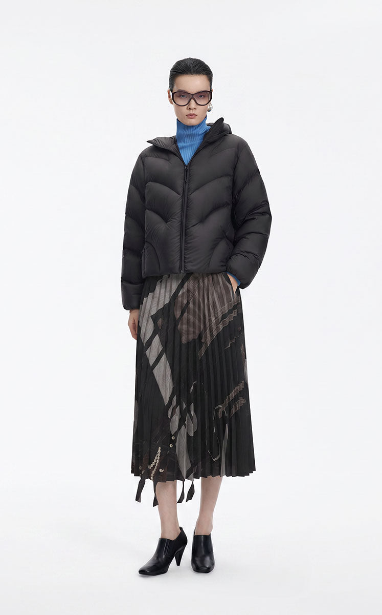 Skirt / JNBY Pleated A-Line Midi Skirt with Abstract Print