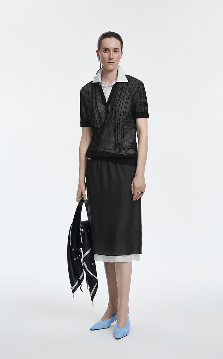 Skirt / JNBY Silk Crepe De Chine Layered Midi Skirt Jet Black