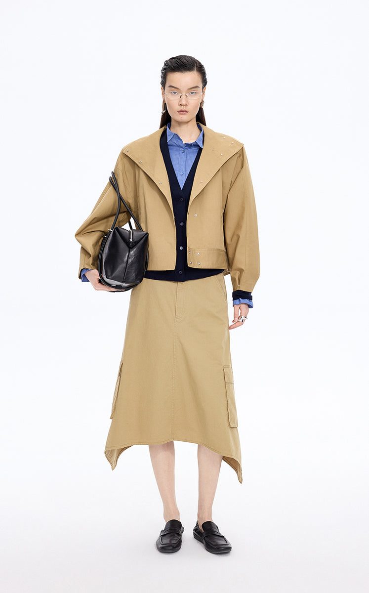 Skirt / JNBY Asymmetric Cotton Mid-Length Skirt Khaki-1