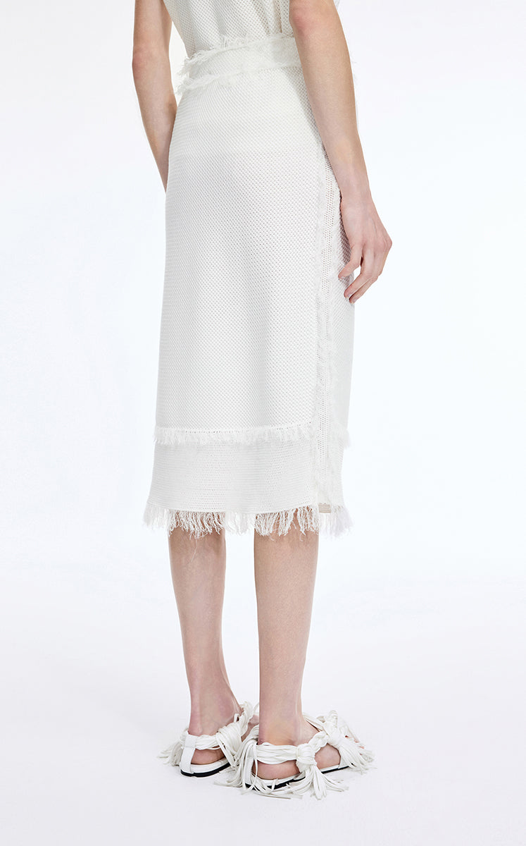 Skirt / JNBY Cotton Knit Fringe Midi Skirt Off White-1
