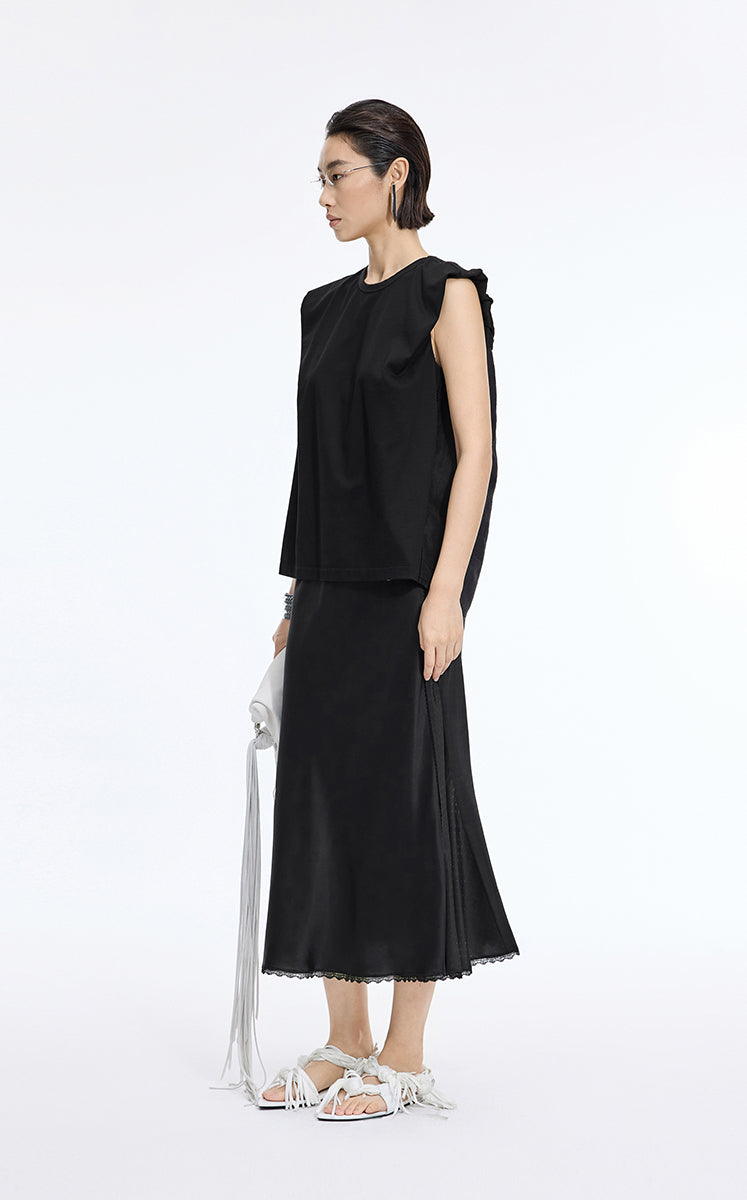 Skirt / JNBY Cupro Jacquard Midi Skirt Black Marl-2