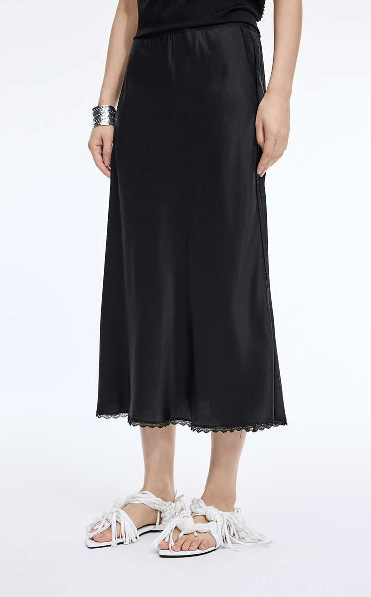 Skirt / JNBY Cupro Jacquard Midi Skirt Black Marl-2