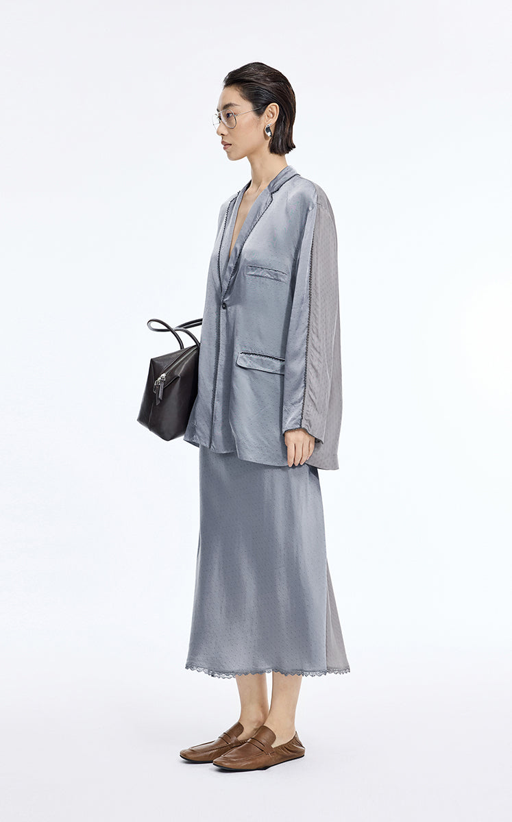 Skirt / JNBY Cupro Jacquard Midi Skirt Grey-1