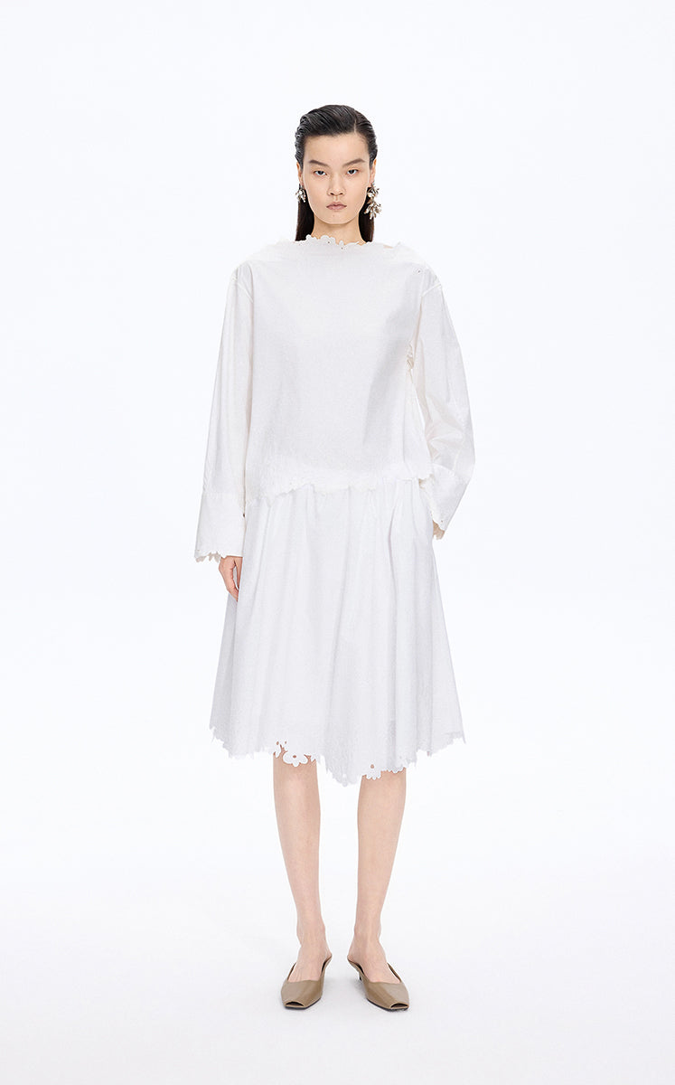 Skirt / JNBY Drawstring Cotton Midi Skirt Ecru-2