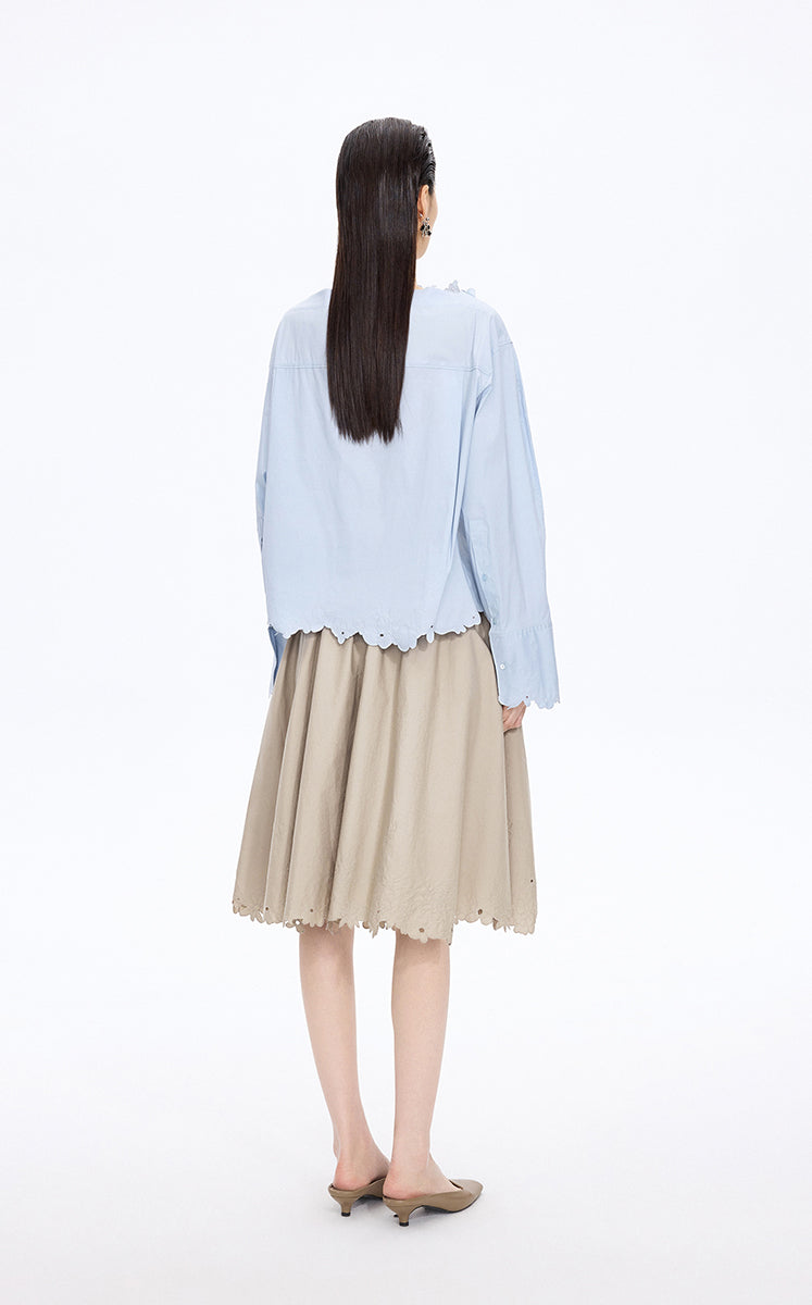 Skirt / JNBY Drawstring Cotton Midi Skirt Sand Khaki-3