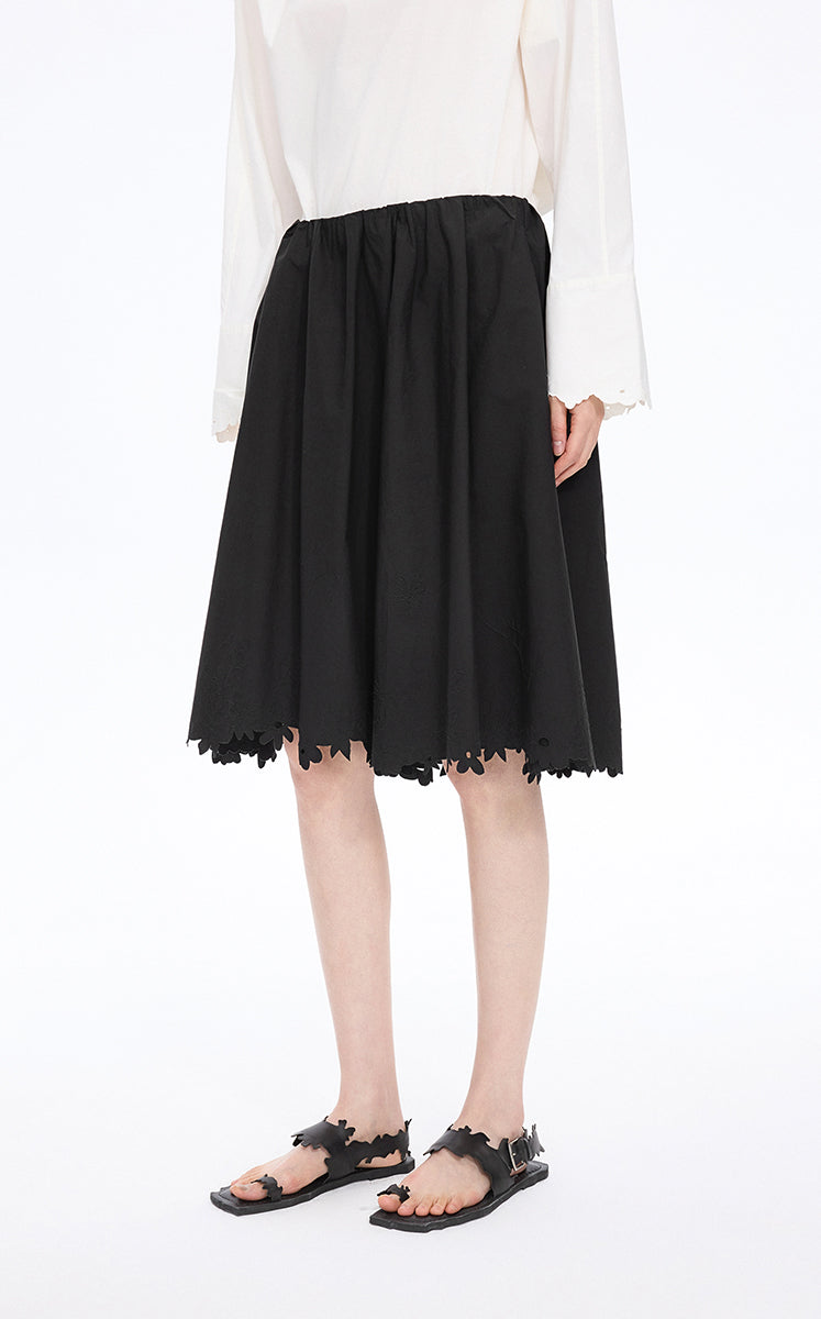 Skirt / JNBY Drawstring Cotton Midi Skirt Black-1