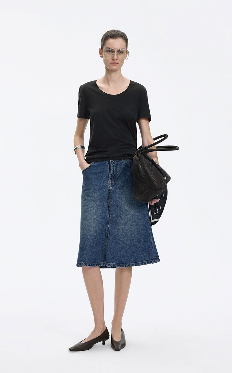 Skirt / JNBY Mid-Length Denim Flare Skirt Washed Denim Blue-1