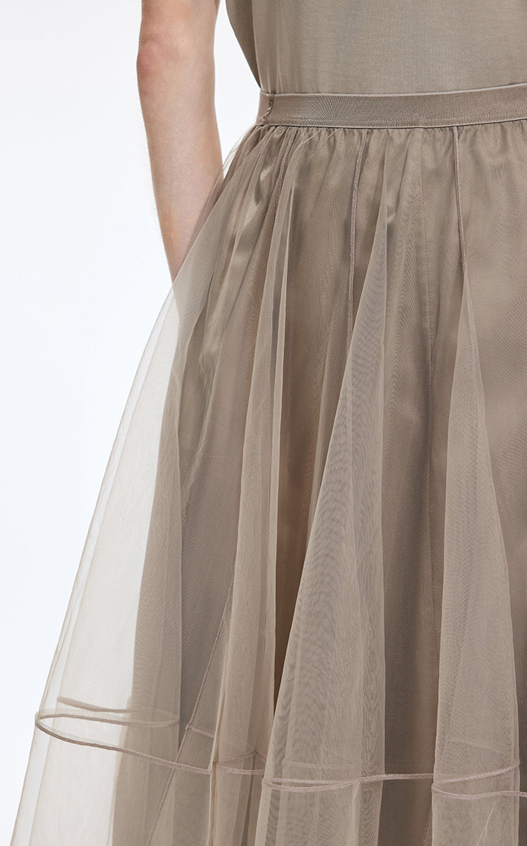 Skirt / JNBY Sheer A-Line Midi Tulle Skirt Taupe-1