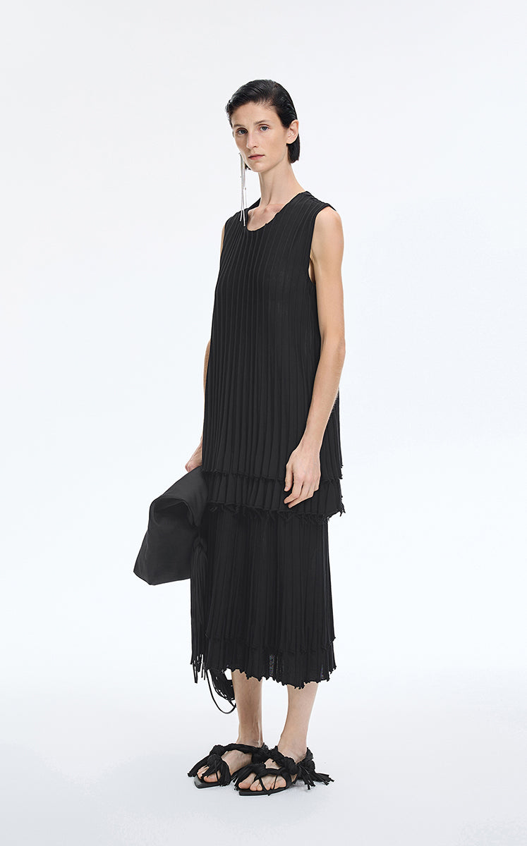 Skirt / JNBY Textured Pleated Cotton Midi Skirt Black-1