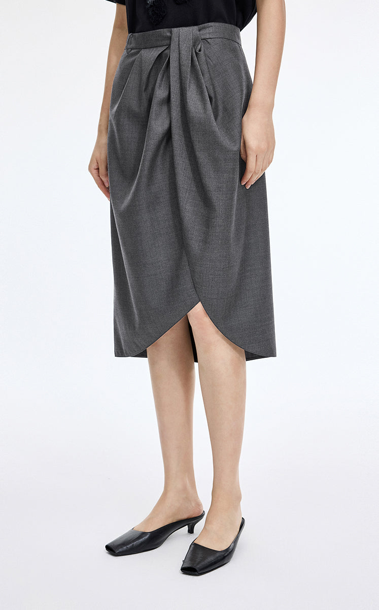 Skirt / JNBY Wool Jacquard Midi Skirt Dark Grey Marl-2