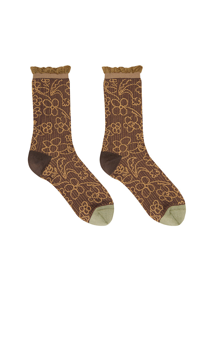 Socks / JNBY Floral Mid-Calf Socks Brown-1