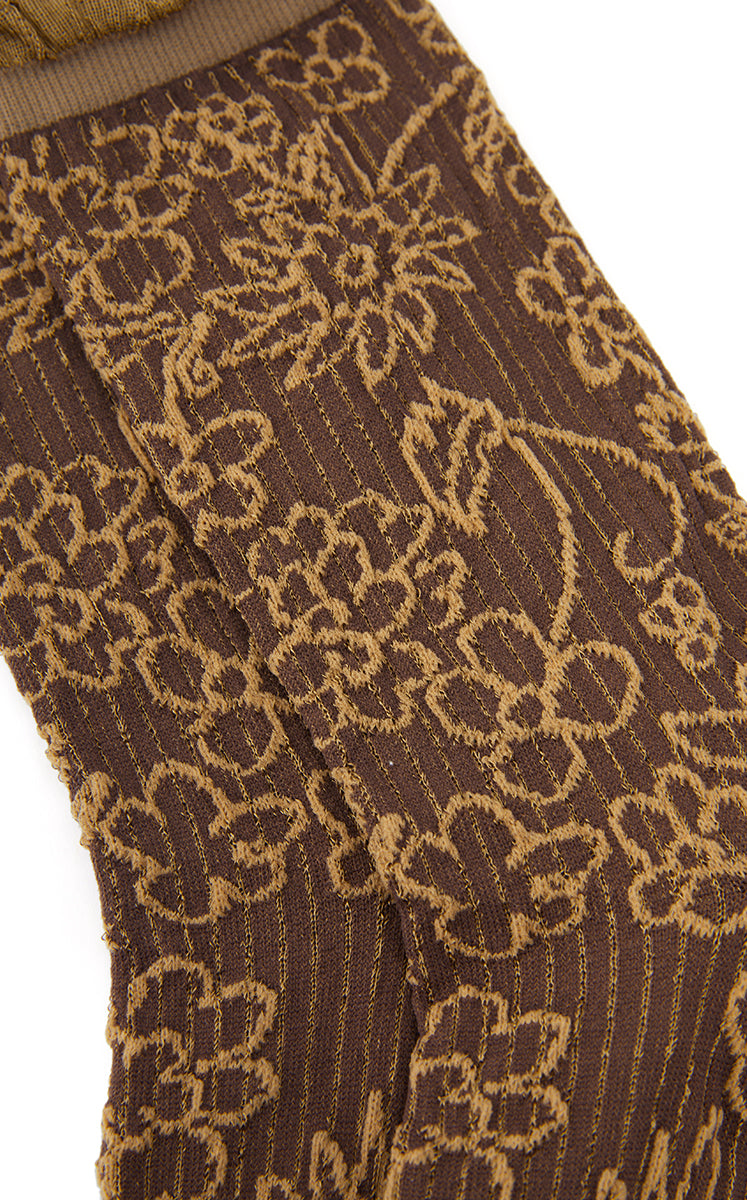 Socks / JNBY Floral Mid-Calf Socks Brown-1
