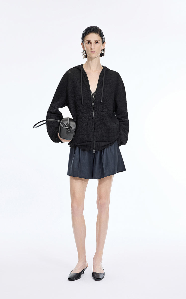 Sweater / JNBY Cotton Blend Hooded Cardigan Sweater Black