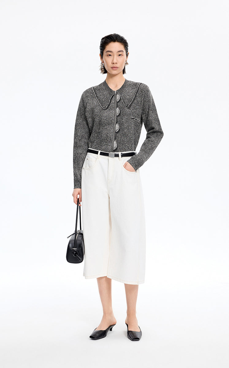 Sweater / JNBY Cotton Jacquard Longline Open Cardigan Grey