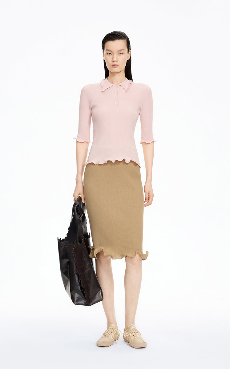 Sweater / JNBY Fitted Twist Cotton Blend Pullover Light Pink