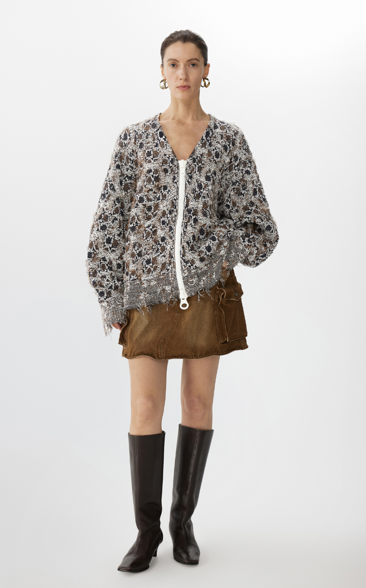 Sweater / JNBY Geometric Oversized Zip-Up Knit Cardigan beige