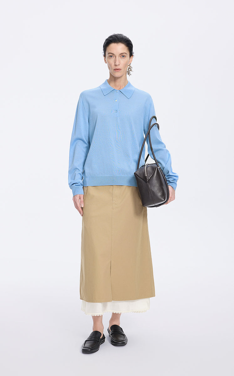 Sweater / JNBY H-Line Wool-Silk Cashmere Polo Knit Light Blue