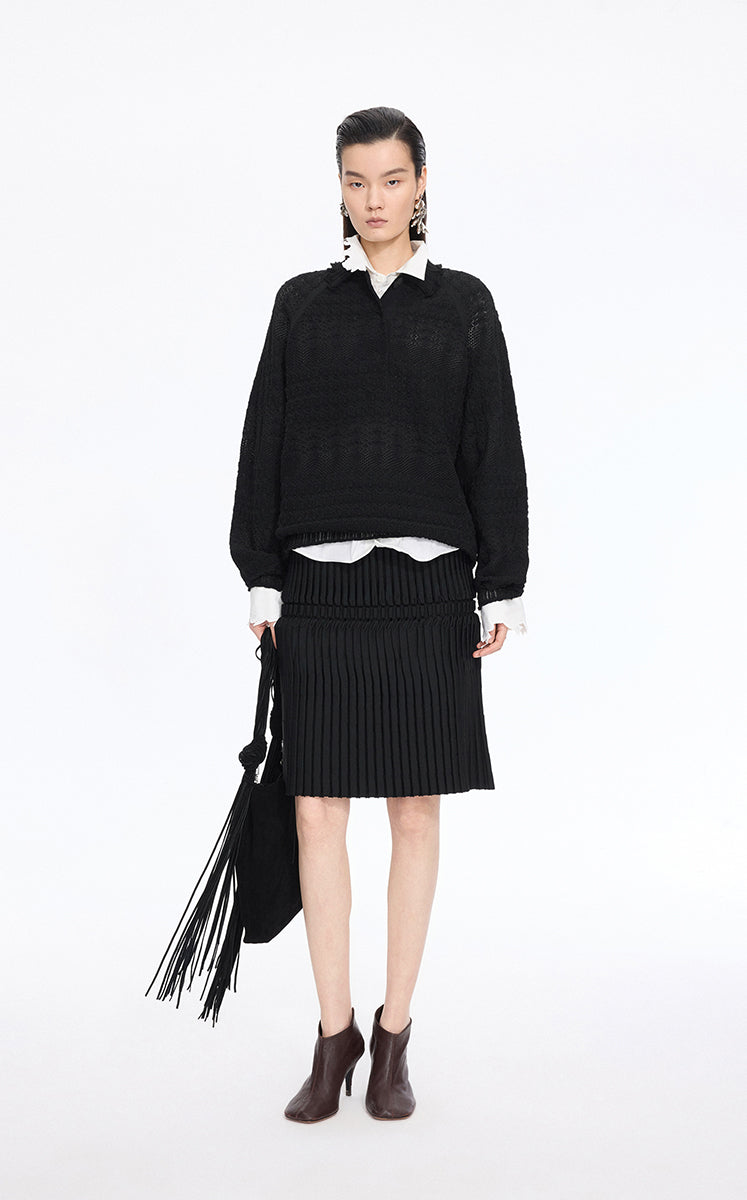 Sweater / JNBY Jacquard Raglan Cotton Blend Sweater Black