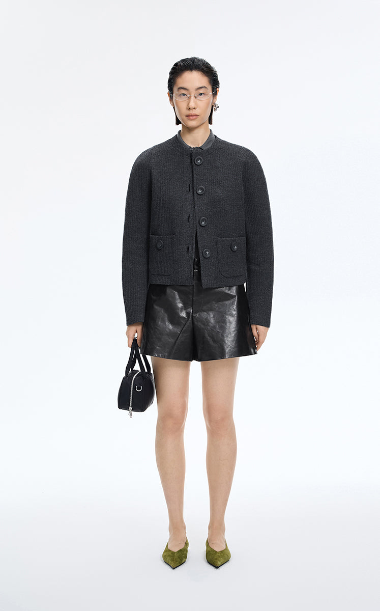 Sweater / JNBY Merino Wool Blend Cropped Cardigan Grey