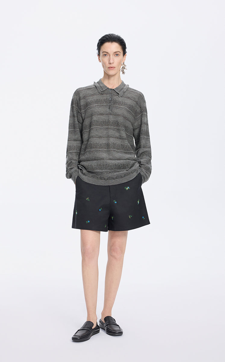 Sweater / JNBY Textured Knit Long-Sleeve Polo Top Grey
