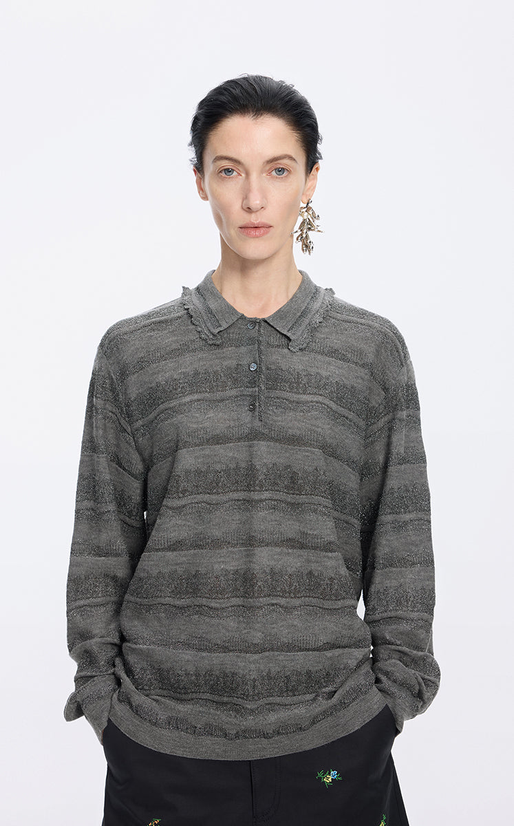 Sweater / JNBY Textured Knit Long-Sleeve Polo Top