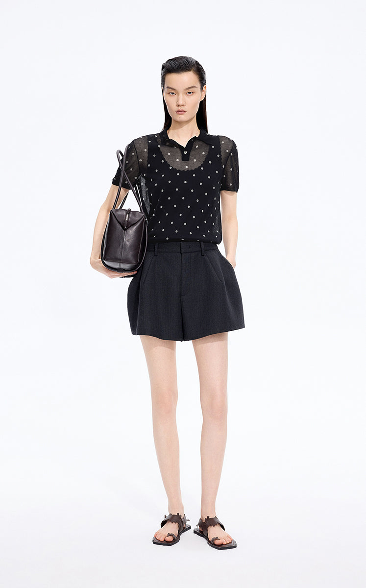 Sweater / JNBY Polka Dot Cotton Blend Knit Polo Black