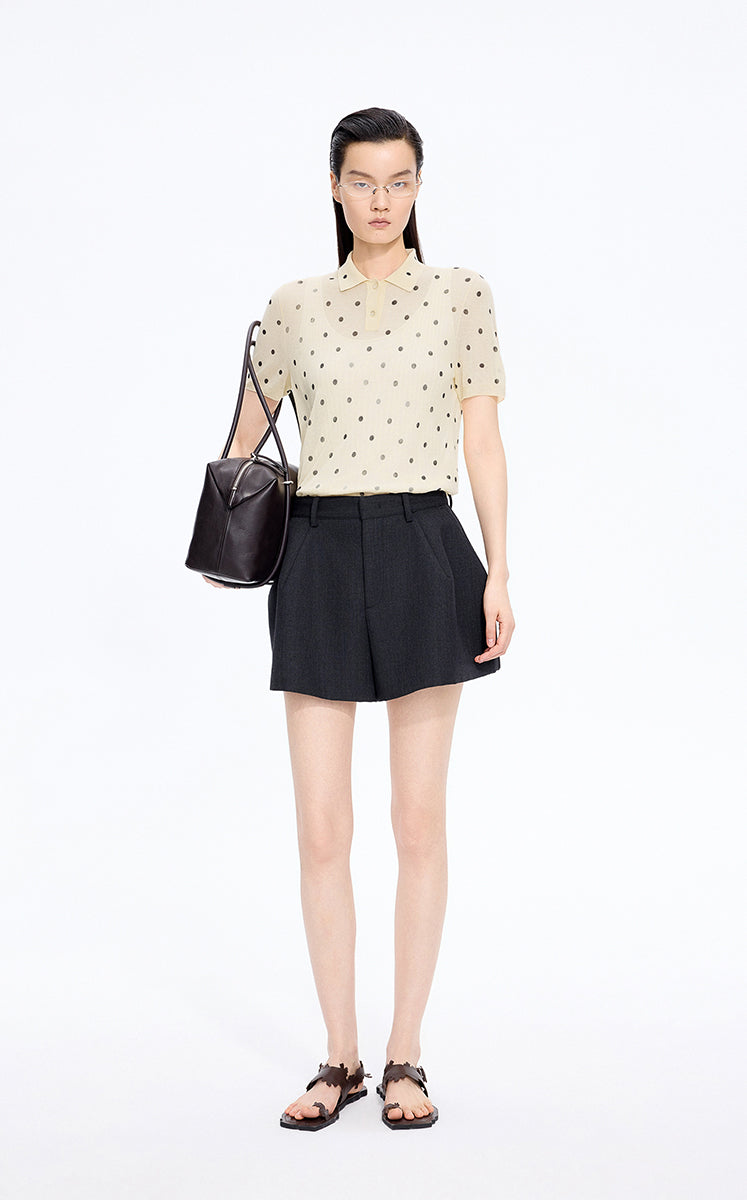 Sweater / JNBY Polka Dot Cotton Blend Knit Polo Grey Mix