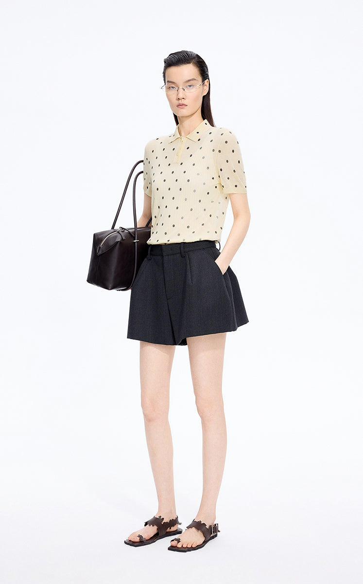 Sweater / JNBY Polka Dot Cotton Blend Knit Polo