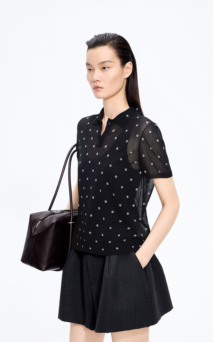 Sweater / JNBY Polka Dot Cotton Blend Knit Polo