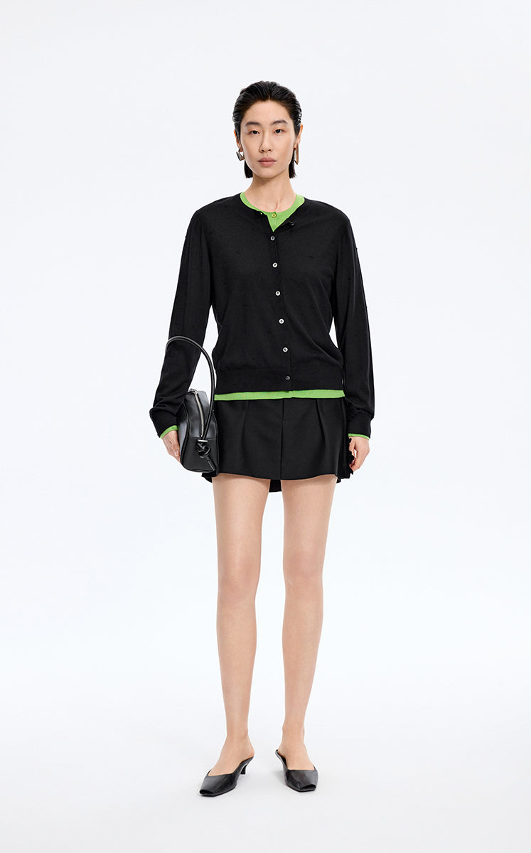Sweater / JNBY Round-Veck Lyocell Wool Cardigan Black