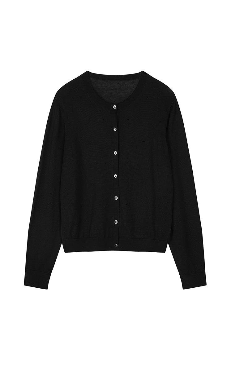 Sweater / JNBY Round-Veck Lyocell Wool Cardigan